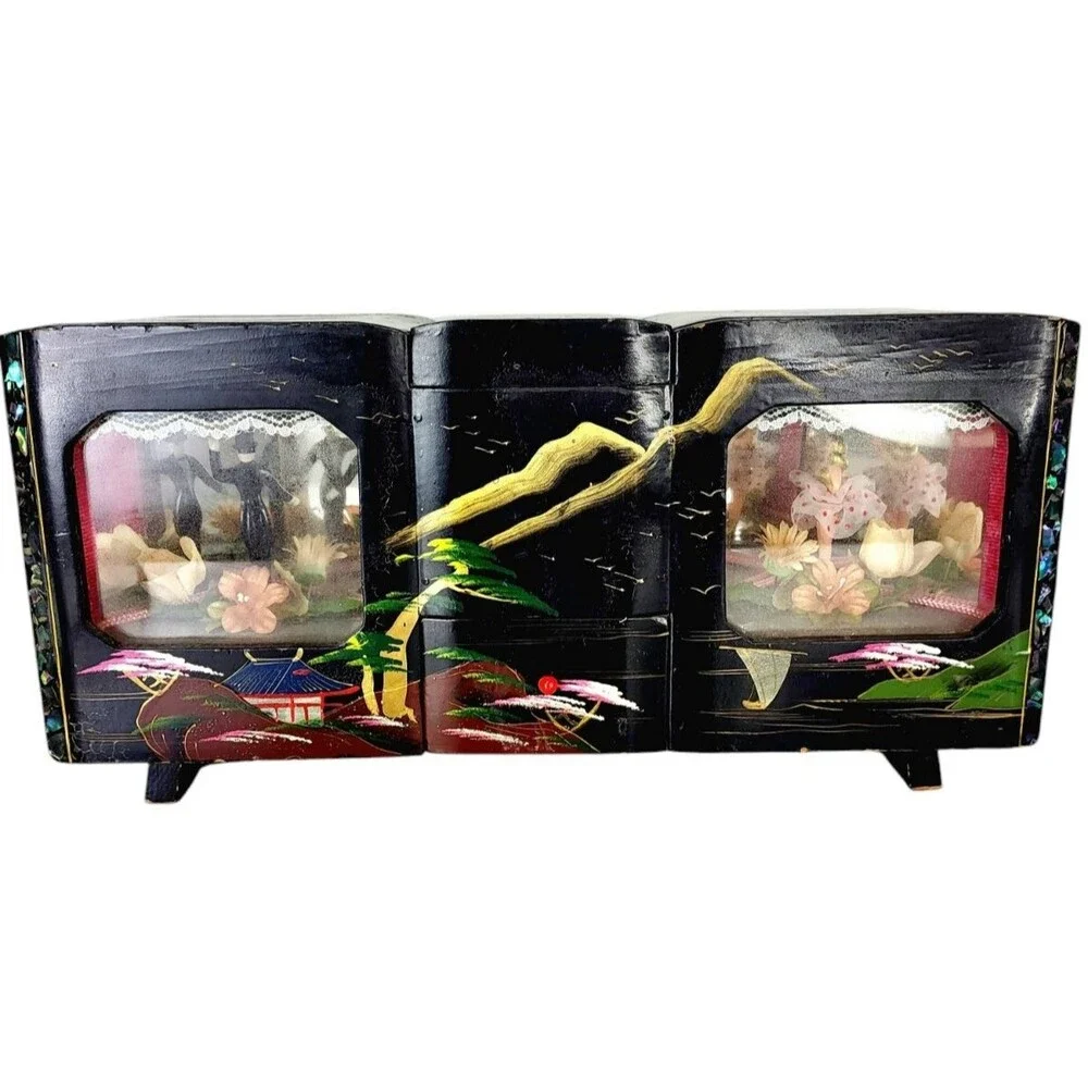 Vintage 1940s Dual Musical Mirrored Jewelry Box Dancing Ballerina & Tuxedo Man